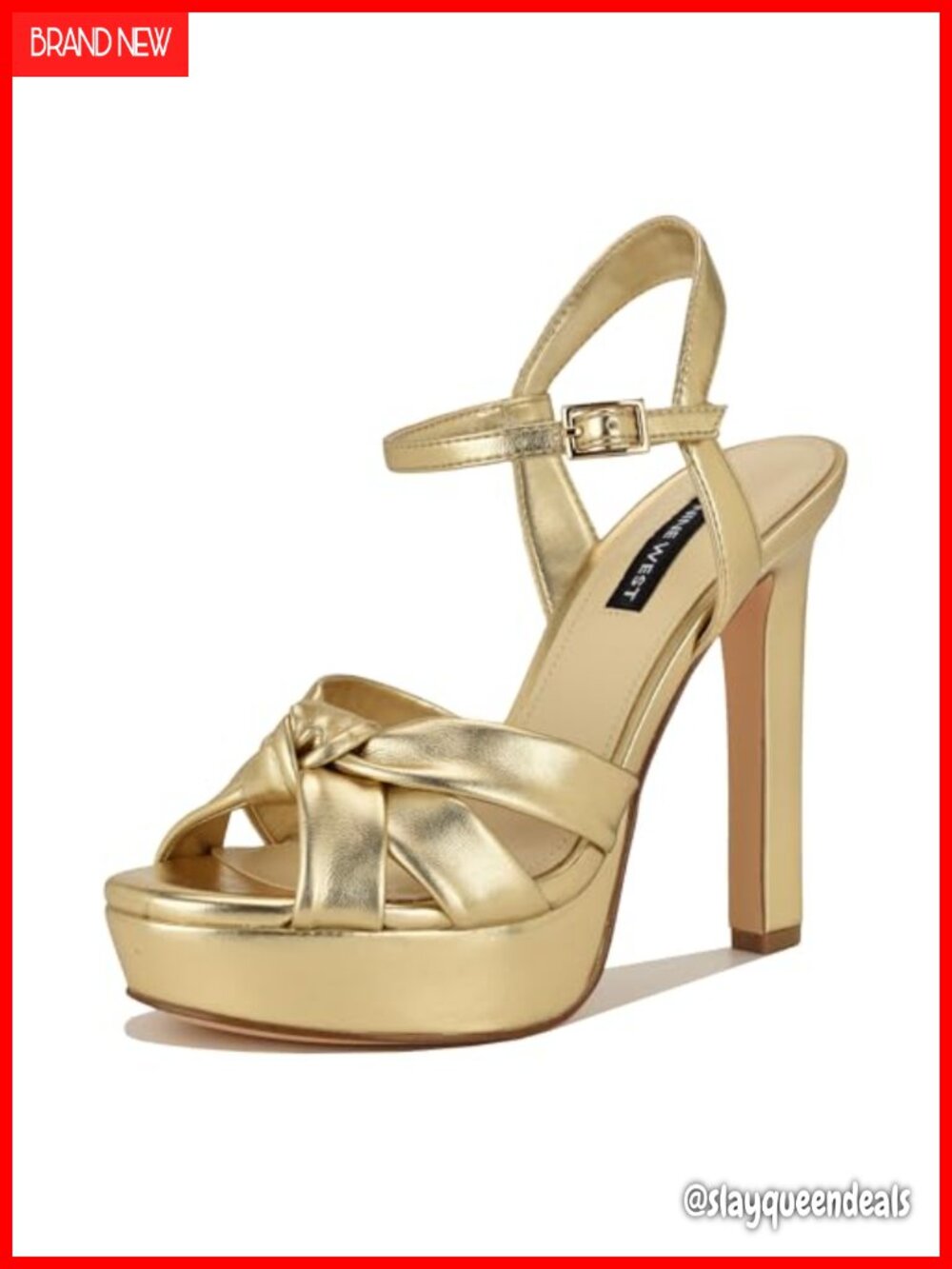 Faux Leather High Block Heel Dress Sandals with Knot Detail Ankle Strap